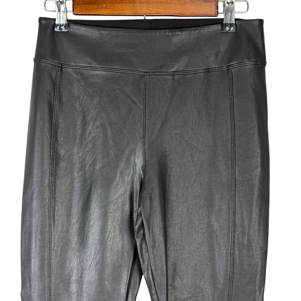 Vylette Black Faux Leather High Rise Ponte Leggings Women's Medium Seam Detail - Picture 2 of 9